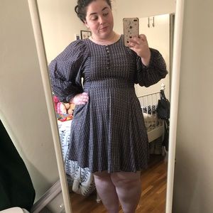 Anthropologie Button-Up Puff Sleeve Dot Dress